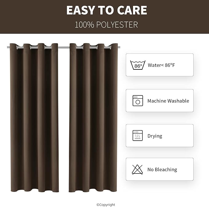 Outdoor Indoor Curtains for Patio Weather-resistant Window Panels Privacy Protect Grommet Top Thermal Insulated Home Curtain for Porch Pergola Garden Hot Tub Area (W52 x L132, Brown, 2 Panels)