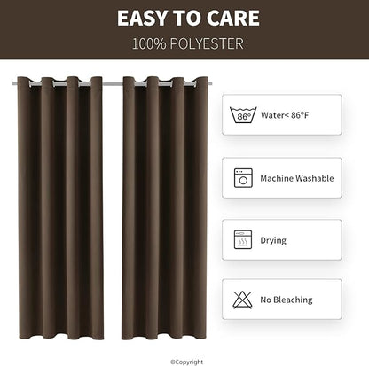 Outdoor Indoor Curtains for Patio - Weather-resistant Window Panels Privacy Protect Grommet Top Thermal Insulated for Porch Pergola Lawn Garden Hot Tub Area ( W52 x L63, Brown, 2 Panels)