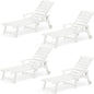 LUE BONA Outdoor Chaise Lounge Chairs Set of 4, HDPS Chaise Lounger, 5 Positions Adjustable Lounge Chairs, Pool Lounge Chair with Wheels for Poolside, White