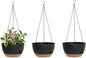 Hanging Planters 3-Pack, 8 Inch Self-Watering Hanging Pots with Drainage Hole and Chains, Plastic Planters for Indoor Outdoor（Black Brown）