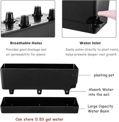 Self Watering Pots for Indoor Plants 17 Inches Window Boxes Planters Rectangular Flower Pots Rectangle Herb Pots Large Plant Pots with Drainage Holes and Saucers Windowsill Planter (2, Black)