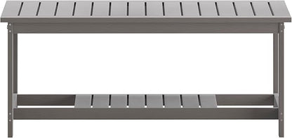 BizChair Two Tiered Commercial Grade Adirondack Coffee Table - Gray Finish Poly Resin Wood - All-Weather - Slatted Shelf Design