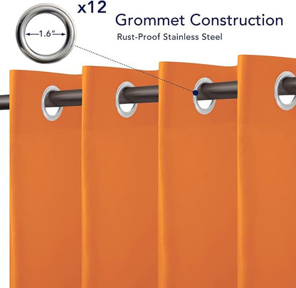 PureFit Outdoor Curtains for Patio Waterproof Weatherproof, UV Resistant Outside Curtains for Gazebo, Front Porch, Pergola, Sun Blocking Privacy Curtain, 100W x 108L inch, 1 Panel, Orange