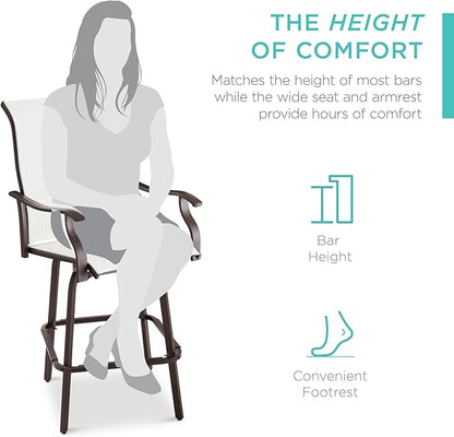 Best Choice Products Set of 2 Swivel Barstools, Bar Height Outdoor Chairs, 360 Rotating Patio Bar Stools w/All-Weather Mesh, 300lb Capacity - Ivory