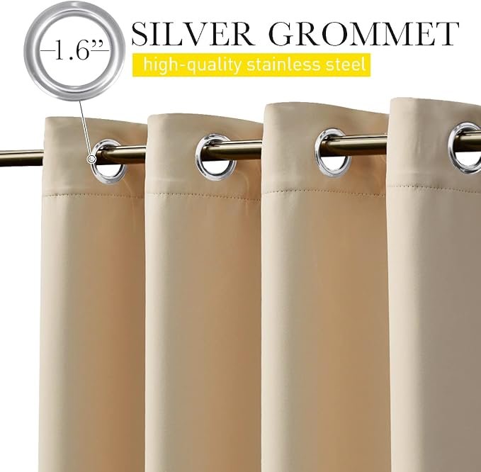 NICETOWN 2 Panels Outdoor Patio Curtains Windproof & Waterproof, Top & Bottom Grommet & Back Tab Light Blocking Drapes Keep Privacy for Yard/Porch with Ropes for Fixed, Biscotti Beige, W52 x L72