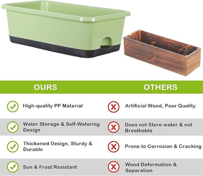 Window Box Planter 6 Pcs, 17 Inches Rectangle Flower Pots with Drainage Holes and Trays, Vegetable Planters for Windowsill Patio Garden Balcony Home Indoor Outdoor (Light Green, 18*10*6 inch)