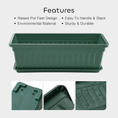 GROWNEER 3 Packs 17 Inches Green Flower Window Box Plastic Vegetable Planters Long Pots with 15 Pcs Plant Labels for Outdoor Indoor Windowsill Patio Garden Home Decor Porch
