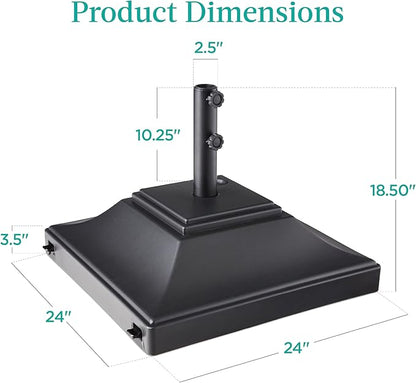 Best Choice Products Fillable Mobile Umbrella Base, Heavy Duty Base, Square Tiered Market Stand for Patio, Deck, Outdoor w/ 4 Wheels, 2 Locks, 2 Knobs, 120lb Capacity - Black