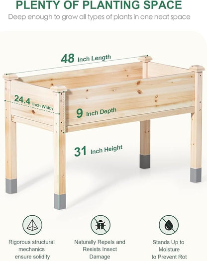 MIXC 331 lb Capacity Wooden Raised Garden Bed with Legs, 48"L x 24"W Elevated Reinforced Large Planter Box for Vegetable Flower Herb Outdoors - Beam and Column Structure - Unmatched Strength Outlast