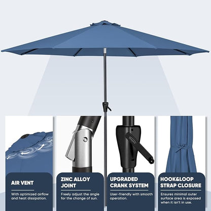 Tempera Patio Market Outdoor Table Umbrella with Auto Tilt and Crank, Large Sun Umbrella with Sturdy Pole & Fade Resistant Canopy, Easy to Set