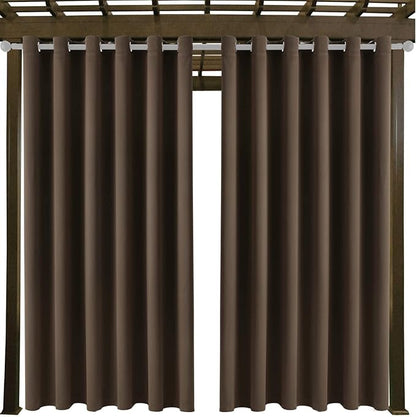 Water Proof Outside Curtains with Grommet Top for Porch, Thermal Insulated Washable Light Block Outdoor Divider Drapes for Patio Gazebo Deck Pool Area Pergola Cabana (W84 x L95, Brown, 2 Panels)