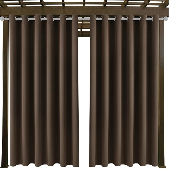 Outdoor Indoor Curtains for Patio Weather-resistant Window Panels Privacy Protect Grommet Top Thermal Insulated Home Curtain for Porch Pergola Garden Hot Tub Area (W84 x L108, Brown, 2 Panels)