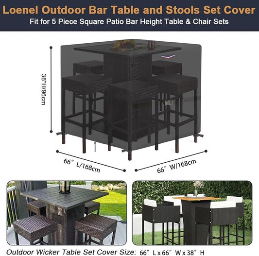 Patio Dining Set Cover, 5-Piece Waterproof 600D Black