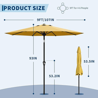 Garvee 9FT Patio Umbrella - Outdoor Table Umbrella with Smooth Crank Lift, Push Button Tilt and 8 Sturdy Ribs - Market Umbrella UV Protection Waterproof for Pool, Deck, Yard, Garden -Yellow