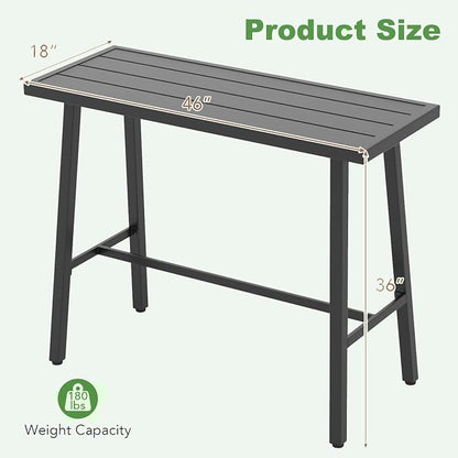 Bar Table, 46 x 18 Inch Metal Patio Counter Height Table, Black