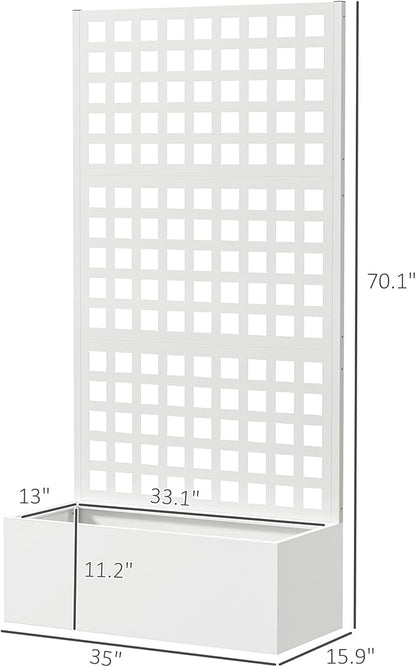 Outsunny Galvanized Raised Garden Bed with Trellis, Metal Planter Box with Drainage Holes, Outdoor Privacy Screen for Climbing Plants, Vegetable, Vines, 35" x 16" x 70", White