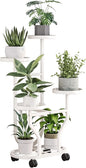 Plant Stand Indoor Outdoor 4 Tier Flower Holder with Wheels Metal Plant Shelf Corner Display Rack Multi Plants Sheleves for Living Room Garden Patio White