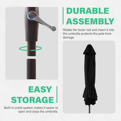 JEAREY 7.5FT Patio Umbrella Market Table Umbrella with 6 Sturdy Ribs, Push Button Tilt/Crank Outdoor Umbrella for Garden, Deck, Backyard, Pool, Black