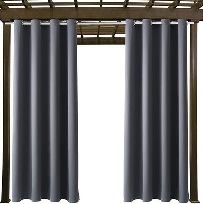 Outdoor Indoor Curtains W52 x L63 for Patio - Weather-resistant Window Panels Privacy Protect Grommet Top Thermal Insulated Home Curtain for Porch Pergola Lawn Garden Hot Tub Area (Gray, 2 Panels)