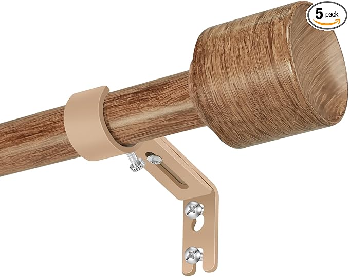 1” Diameter Curtain Rods Itself is 30 to 90 inch 1 Pack Fit 30-84 inch Window with Heavy Duty Adjustable Rod Matte Wood Grain Splicing Metal Extra Long Curtain Rod for Windows
