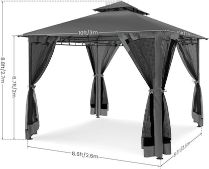 COBIZI Gazebo 10x10 Heavy Duty Gazebos with Improved Nettings Outdoor Gazebo Double Roof Patio Gazebos with Metal Steel Frame Outdoor Canopy for Patio, Deck, Backyard (Black)