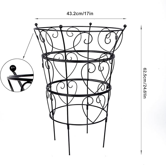 Trellis Peony Cage Obelisk, Black Metal, 24.6 x 17 Inches