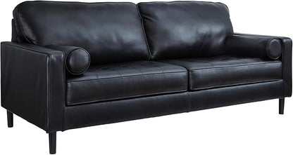 Signature Design by Ashley Bryceview Contemporary Leather Match Tufted Sofa with 2 Bolster Pillows, Black