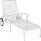 VINGLI Cast Aluminum Outdoor Chaise Lounge Chair with Wheels, Patio Chaise Lounge with 3-Position Adjustable Backrest, Tanning Chair Reclining Chair for Poolside (White, Without Cushion)