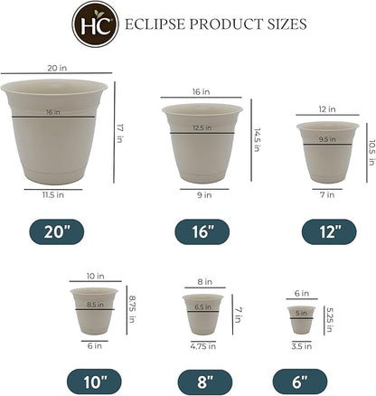 The HC Companies Eclipse Round Planter with Saucer - Outdoor & Indoor Plant Pot with Drainage Holes - Lightweight, UV-Resistant Plastic Pots for Plants, Flowers & Herbs (16" Cottage Stone, Pack of 1)