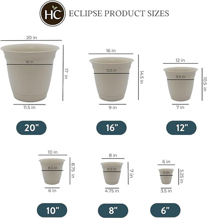 The HC Companies Eclipse Round Planter with Saucer - Outdoor & Indoor Plant Pot with Drainage Holes - Lightweight, UV-Resistant Plastic Pots for Plants, Flowers & Herbs (10" Cottage Stone, Pack of 1)