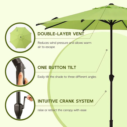 Abba Patio 9FT Lyon Outdoor Patio Umbrella Outdoor Table Umbrella with Crank Market Umbrella 8 Sturdy Ribs UV Protection Waterproof and Push Button Tilt for Garden Deck Backyard Pool,Lime