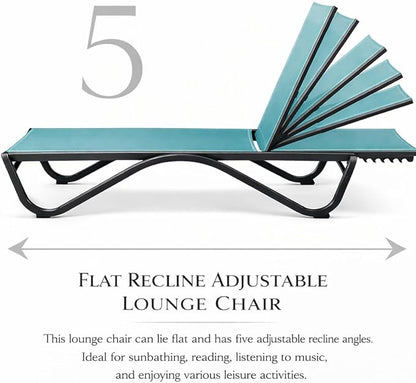 Kozyard Outdoor Chaise Lounge Chair, Full Aluminum Frame, Adjustable Reclining Patio Lounger for Poolside, Sunbathing & Backyard, Textilene (Aqua, 2Chairs + Table)