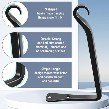 FEED GARDEN 2 Pack 8 Inch Hanging Plant Bracket Wall Hooks Decorative Plant Hangers for Outdoor Hanging Bird Feeders, Wind Chimes, Plant Baskets, Black