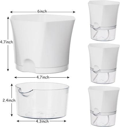 KIMCHOMERSE Self Watering Plant Pots, 6 Inch Orchid Pots, 3 Pack Flowers Pot Indoor Planter Pots with Tray for Spider Plant, Orchid, African Violet -White