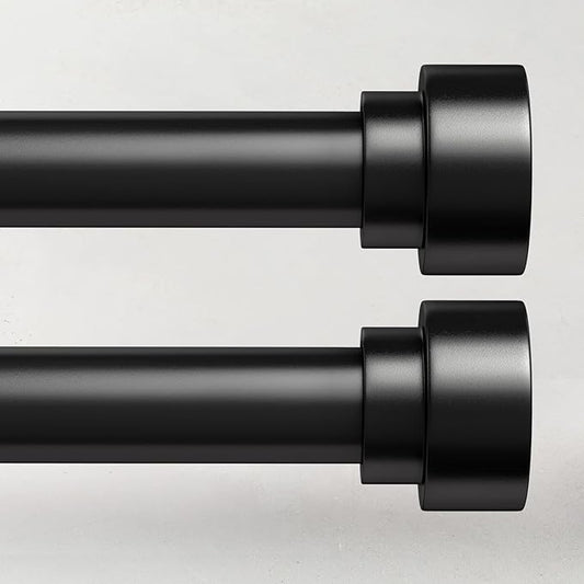2 Pack Black Curtain Rods for Windows 48 to 84, 1 Inch Adjustable Heavy Duty Long Window Curtain Rod with End Caps, Modern Indoor Outdoor Drapery Rods for Patio Bedroom, Size 32" - 90"