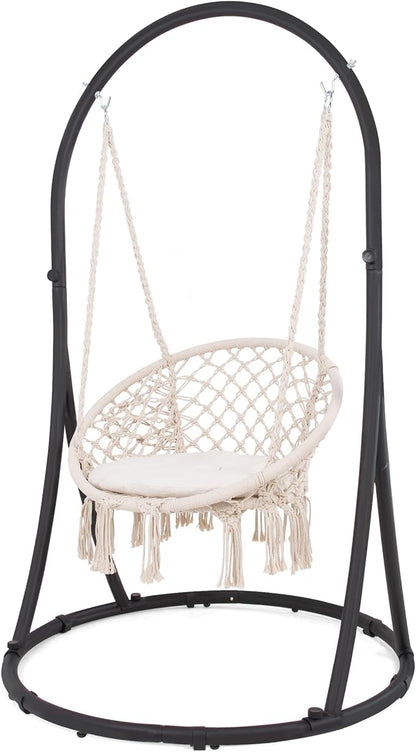 Hammock Chairs with Stand, 330 lb Capacity, Beige Polycotton Hanging Chair