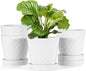 EFISPSS Flower Planter –5 inch Ceramic Plant Pots with Drainage Holes and Ceramic Tray - Gardening Home Desktop Office Windowsill Decoration Gift Set of 4 - Plants NOT Included (White)