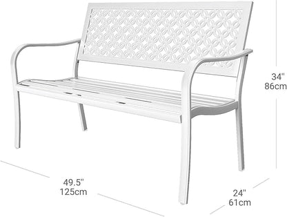 Grand patio 50" Garden Bench, Outdoor Benches with Anti-Rust Metal Powder Coated Frame, Patio Bench for Front Porch Park Outside Furniture Decor,White