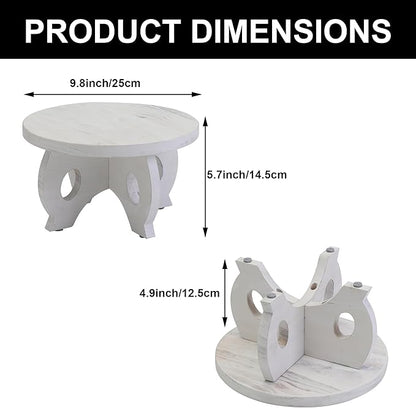 Small Plant Stand Kitchen Display Stand 10 inch Plant Holder Plant Stool Round Stand Risers Farmhouse Rustic Balcony Decor Pedestal Board Washed White