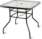 Tangkula 32" Square Outdoor Dining Table with Tempered Glass Top, Outside Bistro Table with 2" Umbrella Hole & Metal Frame, Patio Dining Table for Backyard, Lawn, Deck & Poolside