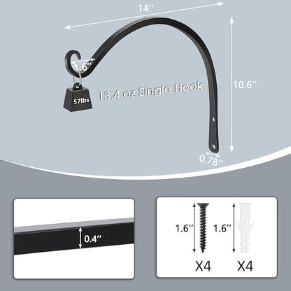 Gtongoko 2 Pack 14 Inch Plant Hangers Outdoor Metal, Plant Hooks for Wall Indoor, Outdoor Hooks for Hanging Bird Feeders, Plant Bracket, Lanterns, Wind Chinme, Black