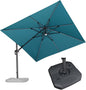 PURPLE LEAF 10 Feet Patio Umbrella with Base Outdoor Solar Powered LED Swivel Square Umbrella Offset Umbrella with 360-degree Rotation for Garden Deck Pool Patio, Turquoise Blue