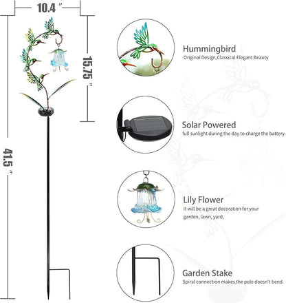 Bshine Solar Hummingbird Lights Outdoor Garden Decoration, Metal Stake Waterproof Hanging Flower Solar Lights, Yard Decoration Outdoor Terrace, Path and Art Lawn Ornaments