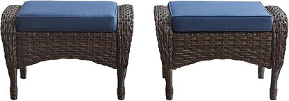 Belord Outdoor Ottomans for Patio Foot Rest - 25 Inch PE Wicker Foot Stool Set of 2 with Removable Cushions for Patio Furniture Sets,All Weather Rattan Ottoman for Balcony Deck Backyard Brown