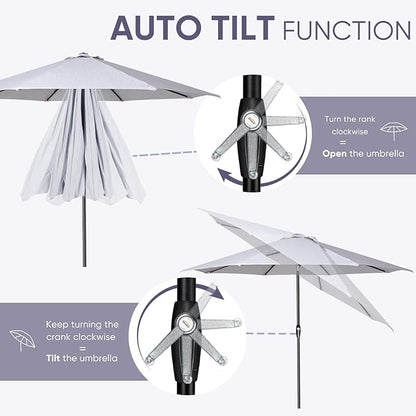 Tempera Patio Market Outdoor Table Umbrella with Auto Tilt and Crank, Large Sun Umbrella with Sturdy Pole & Fade Resistant Canopy, Easy to Set