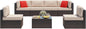 Vongrasig 7 Pieces Patio Furniture Sets, Outdoor Modular Sectional Sofa Patio Conversation Set PE Rattan Wicker Sectional Couch with Cushion, Glass Table for Patio, Garden, Poolside, Beige