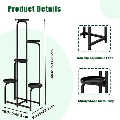 Plant Stand Indoor Outdoor 5 Tier Metal Plant Shelf for Multiple Plants Corner Flower Holders for Living Room Balcony Bedroom Patio Garden, Black (Black, 5-Tier)