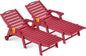 Outdoor Chaise Lounge Chair Set of 2, Patio Lounge Chairs for Outside, HDPE Lounge Chair with Wheels & Cup Holder, Poly Chair with 5 Position for Poolside, Deck, Red