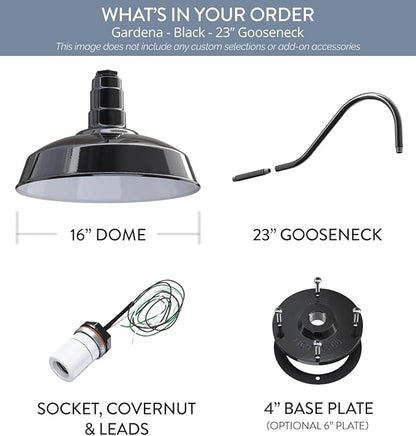 Wall Light, 16-Inch Black Steel Barn Dome Outdoor Fixture