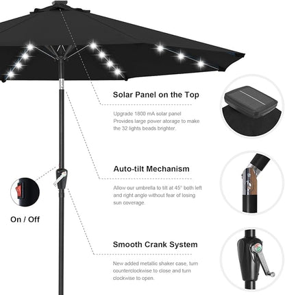 ABCCANOPY 10FT Durable Solar Led Patio Umbrellas with 32LED Lights (Jet Black)